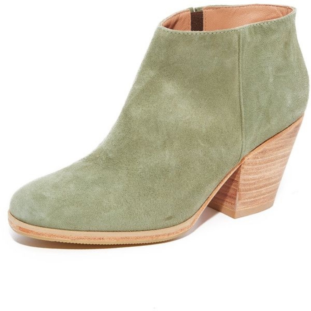 $550 Rachel Comey Mars Green Suede Round Toe Chunky Heel Ankle Boots size 8